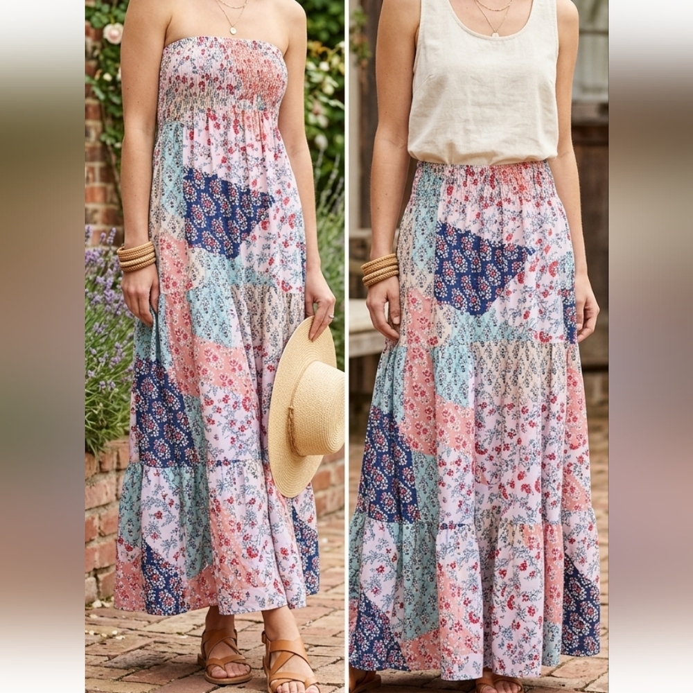 Tracies Floral Patchwork Convertible Maxi Skirt O… - image 1